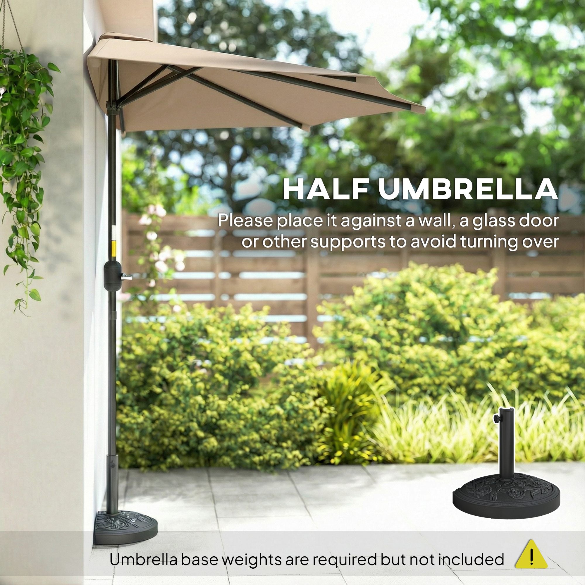 9.8ft Half Umbrella Semi Round Patio Parasol with Crank Handle, Top Vent for Garden, Balcony- NO BASE INCLUDED, Coffee