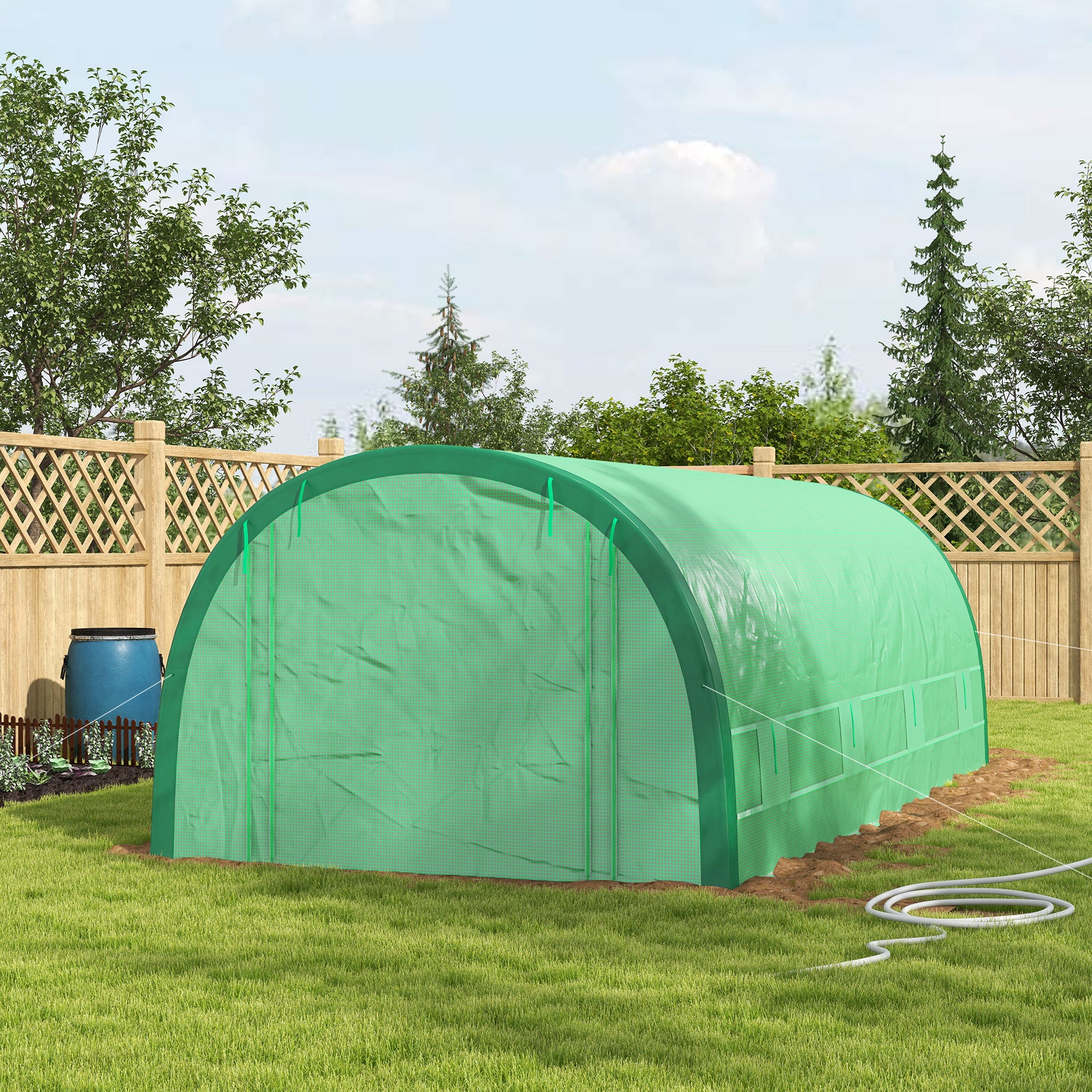 19.5' x 10' x 6.5' Upgraded Tunnel Greenhouse Green House with Mesh Door and Windows, 15 Plant Labels and Gloves, Green