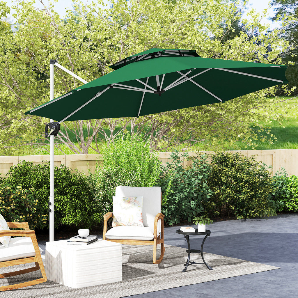 10 FT Cantilever Patio Umbrella with 360Â° Rotation & Adjustable Height, Cross Base, Crank and Tilt, Dark Green