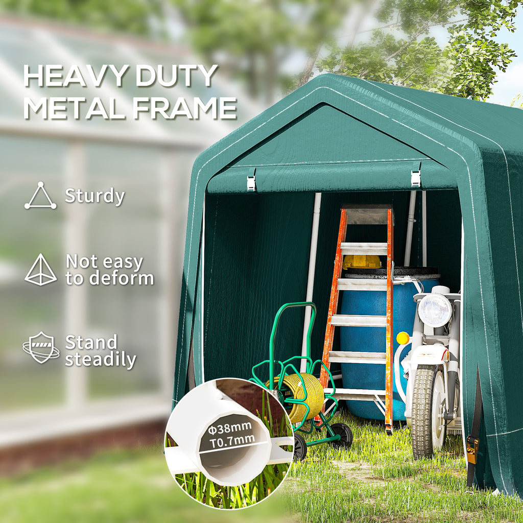 7.9' x 6.6' Garden Storage Tent, Patio Storage Shelter w/ Metal Frame and Double Zipper Doors, Green
