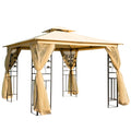 10'x10' Soft-top Steel Patio Gazebo Outdoor Sun Shelter with 2-Tier Polyester Roof, Curtain Sidewalls, Beige