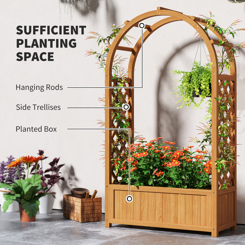 Wooden Raised Garden Bed with Arch Trellis, 33" x 14" x 57" Raised Planter Box with Drainage Holes, Trellis Planter for Vine Climbing Plants