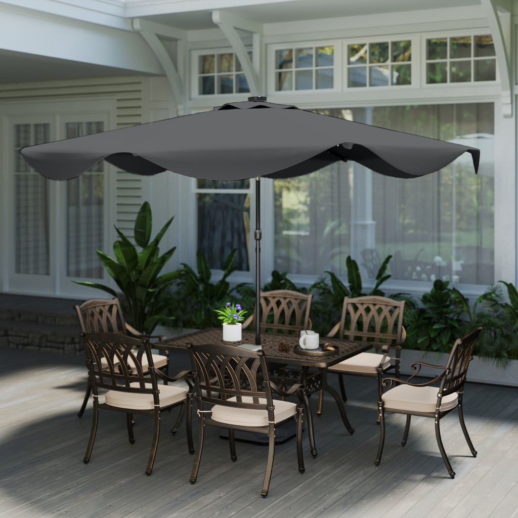 Solar Patio Umbrella with LED and Tilt, Outdoor Market Table Umbrella Parasol with Crank, 10 x 10 ft, Dark Grey