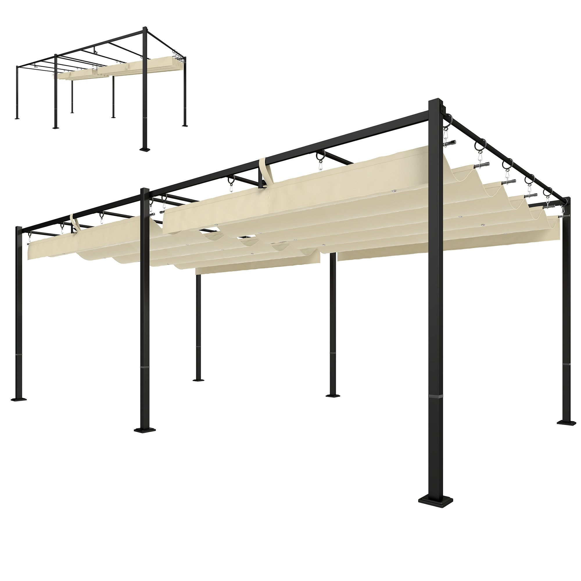 19' x 10' Pergola with Retractable Canopy, Patio Pergola with Sun Shade Shelter, UV50+, for Patio, Garden, Cream