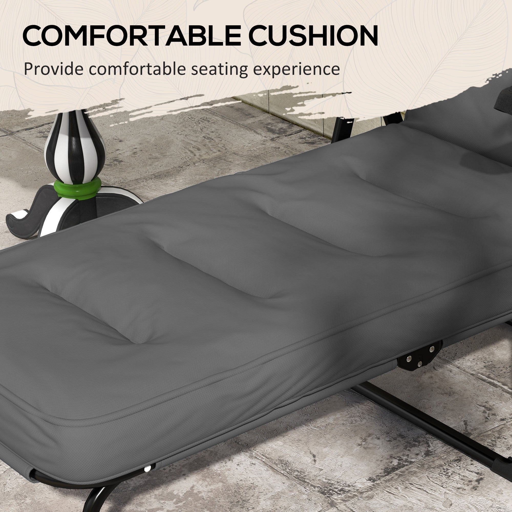 Outdoor Lounge Chair with Padded Cushion, Folding Reclining Patio Garden Chair with Recline Back, Footrest, for Poolside, Patio, Light Grey