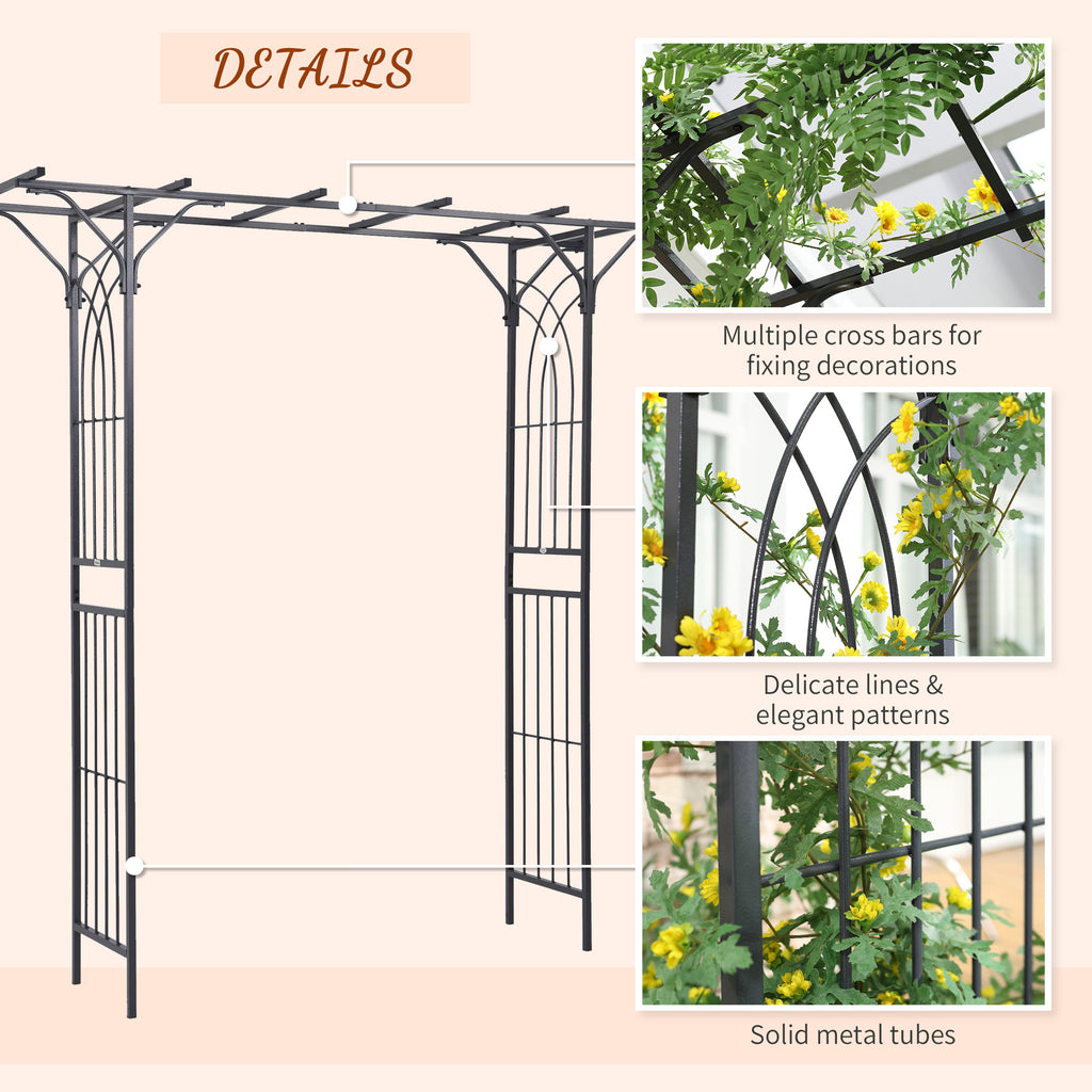 Metal Garden Arch Outdoor Walkway Arbor, 74.75" x 19.75" x 82.75", Dark Grey