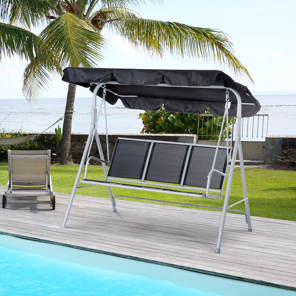 3-Seater Patio Swing, Outdoor Swing Chair, A Frame Porch Swing with Canopy Garden Hammock Glider Bed, Black