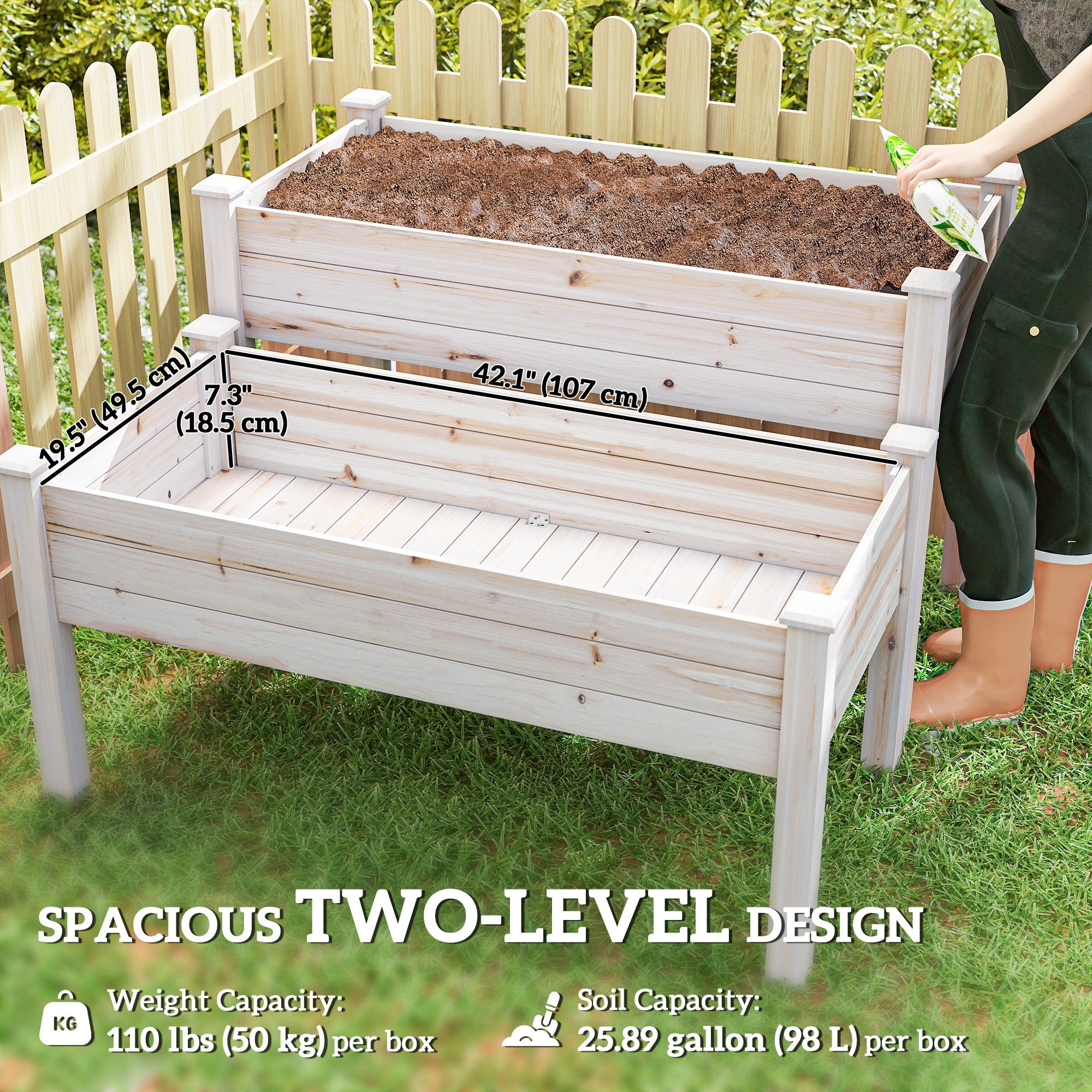 2 Tiers Wood Plant Raised Bed Flower Vegetable Herb Grow Box Stand Garden  Step Planter Stand Free Combination