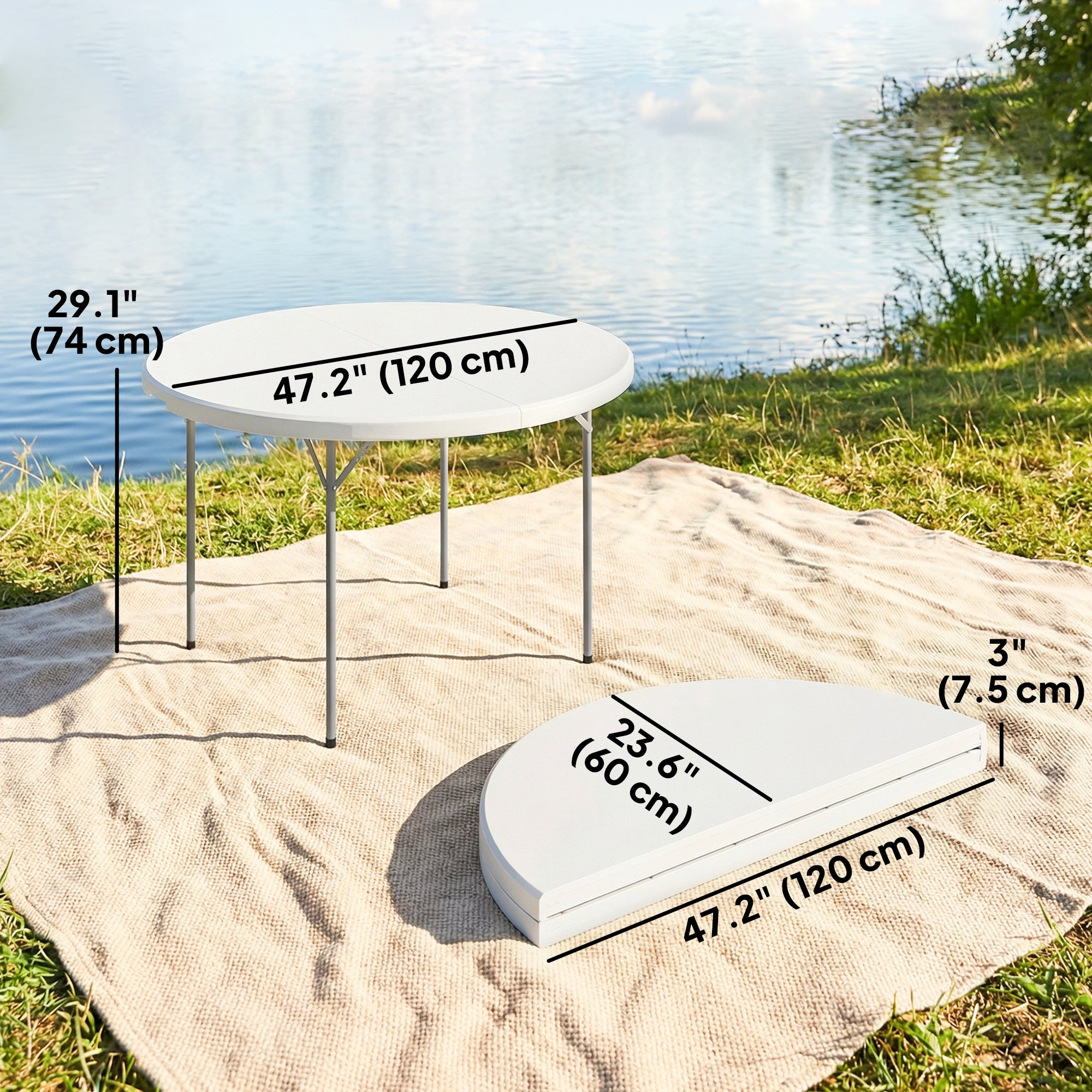 4ft Plastic Folding Picnic Table, Camping Table with Anti-Slip Foot Pads, Indoor Outdoor for Beach, BBQ, White