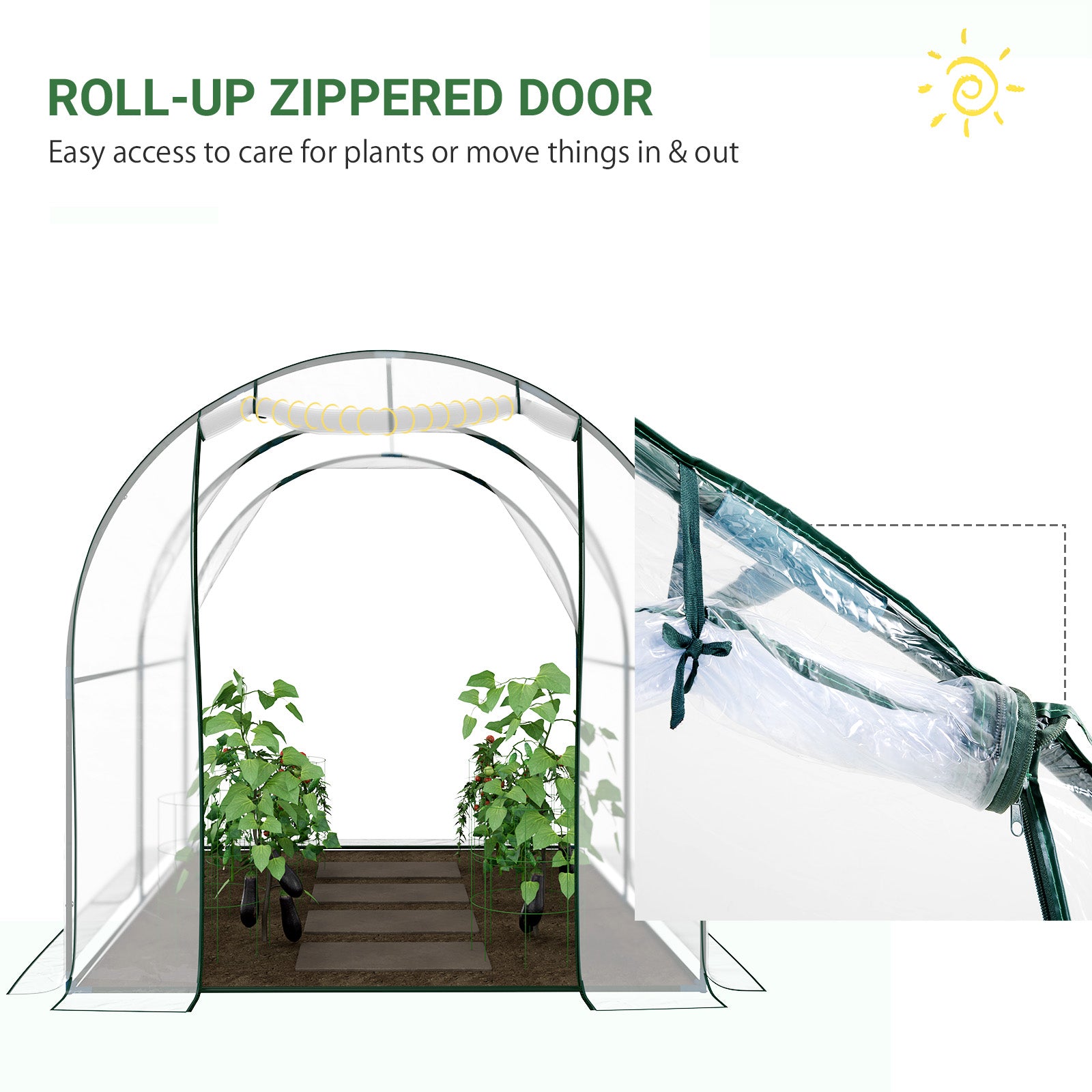 Dome Tunnel Greenhouse Plant Shed with Roll Up Door, 6.6' x 8.2' x 6.6', Transparent