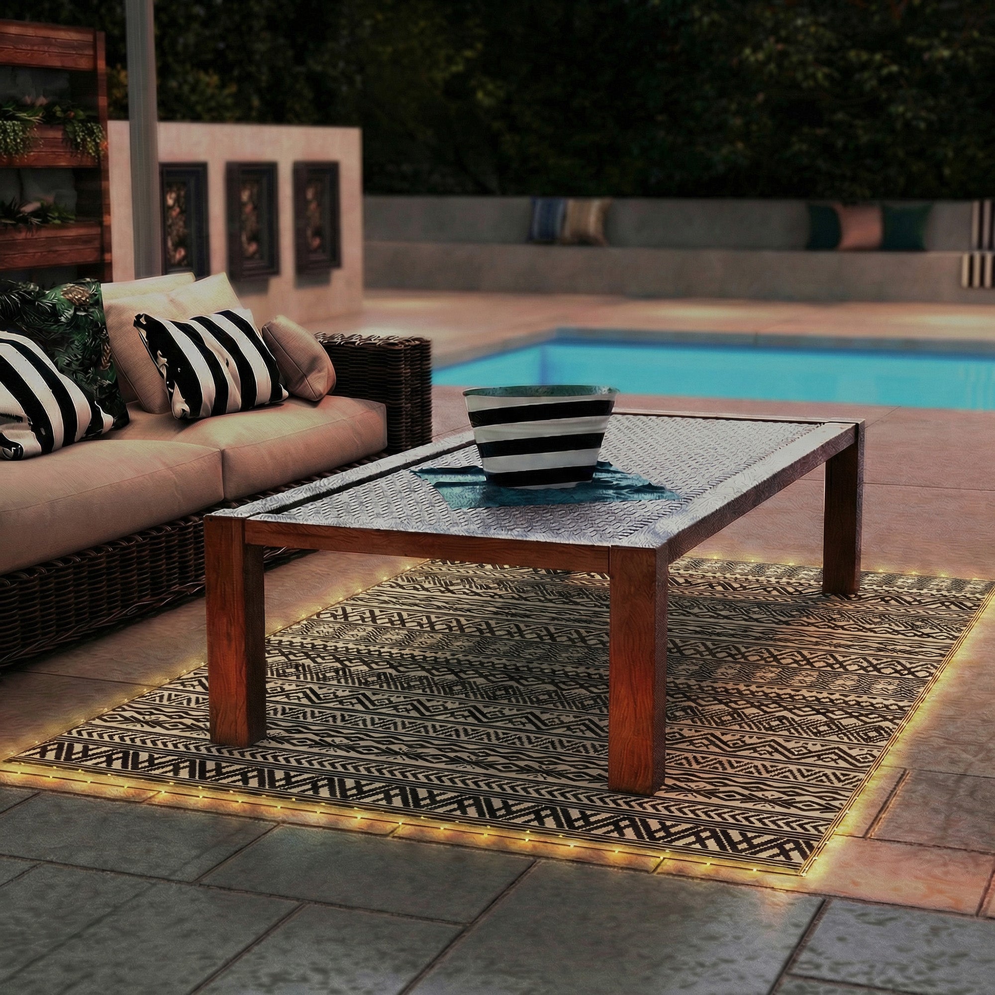 Outdoor Rug Carpet with USB Lights Reversible Patio Rug with Carry Bag for Camping 12' x 9'