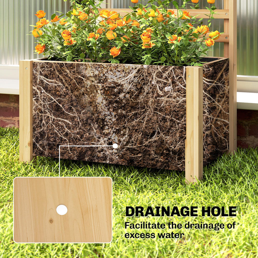 Wooden Raised Garden Bed with Trellis, Outdoor Elevated Planter Box with Drainage Hole and Bed Liner