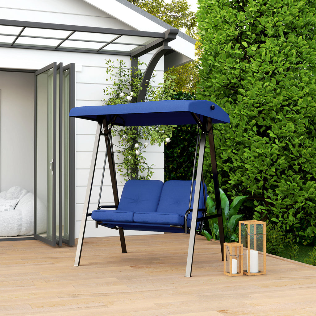 2-Seater Outdoor Porch Swing with Adjustable Canopy, Patio Swing Chair for Garden, Poolside, Backyard, Dark Blue
