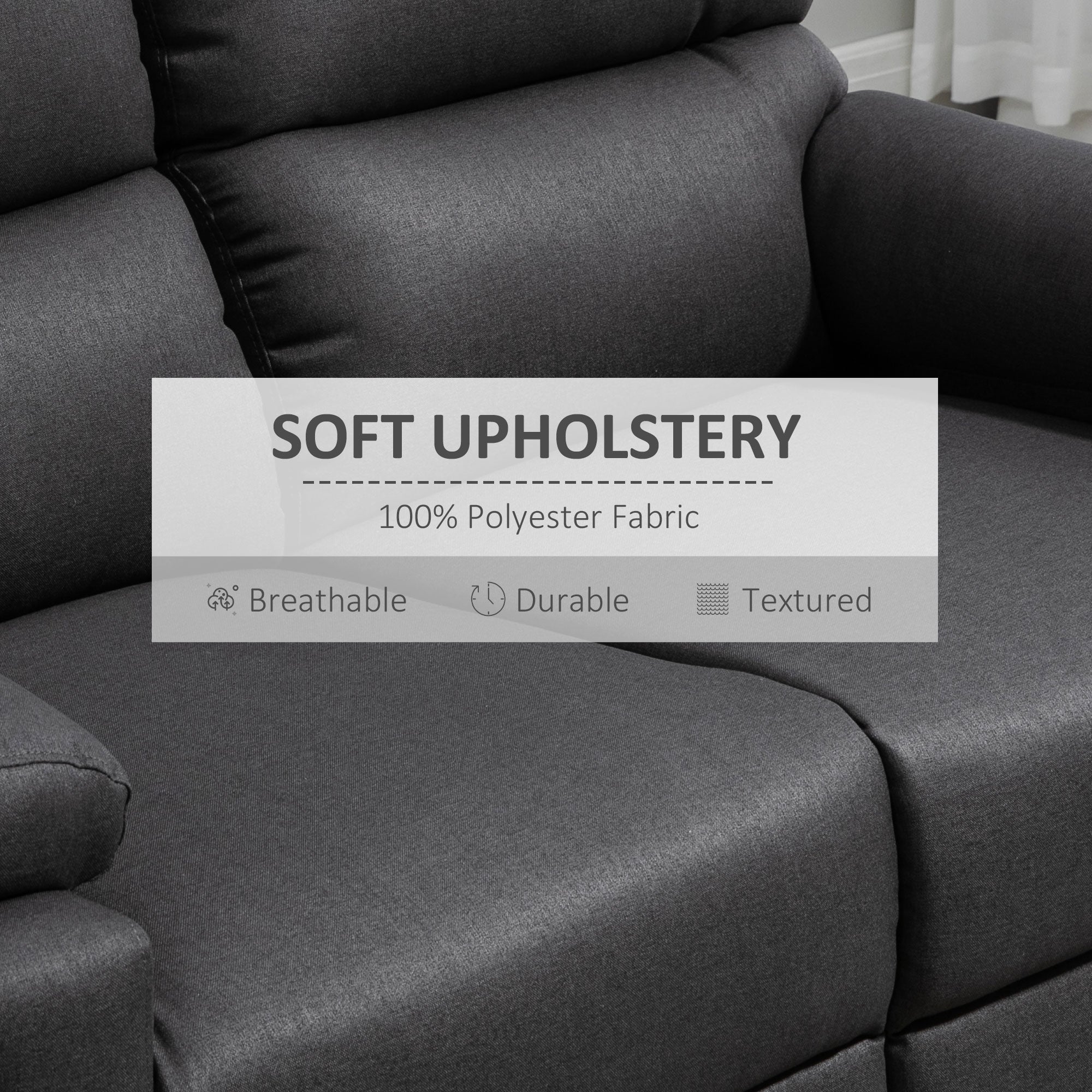 2 Seater Reclining Chair, Loveseat Recliner Sofa with Footrest and Split Backrest, Dark Grey