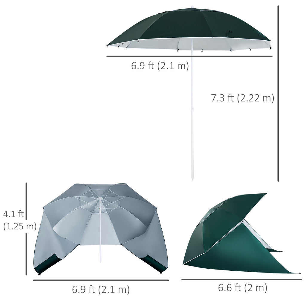 7.5FT 2-in-1 Umbrella Shelter with Carry Bag, Beach Sport Umbrella with Silver Coated UPF50+ UV Protection Dark Green