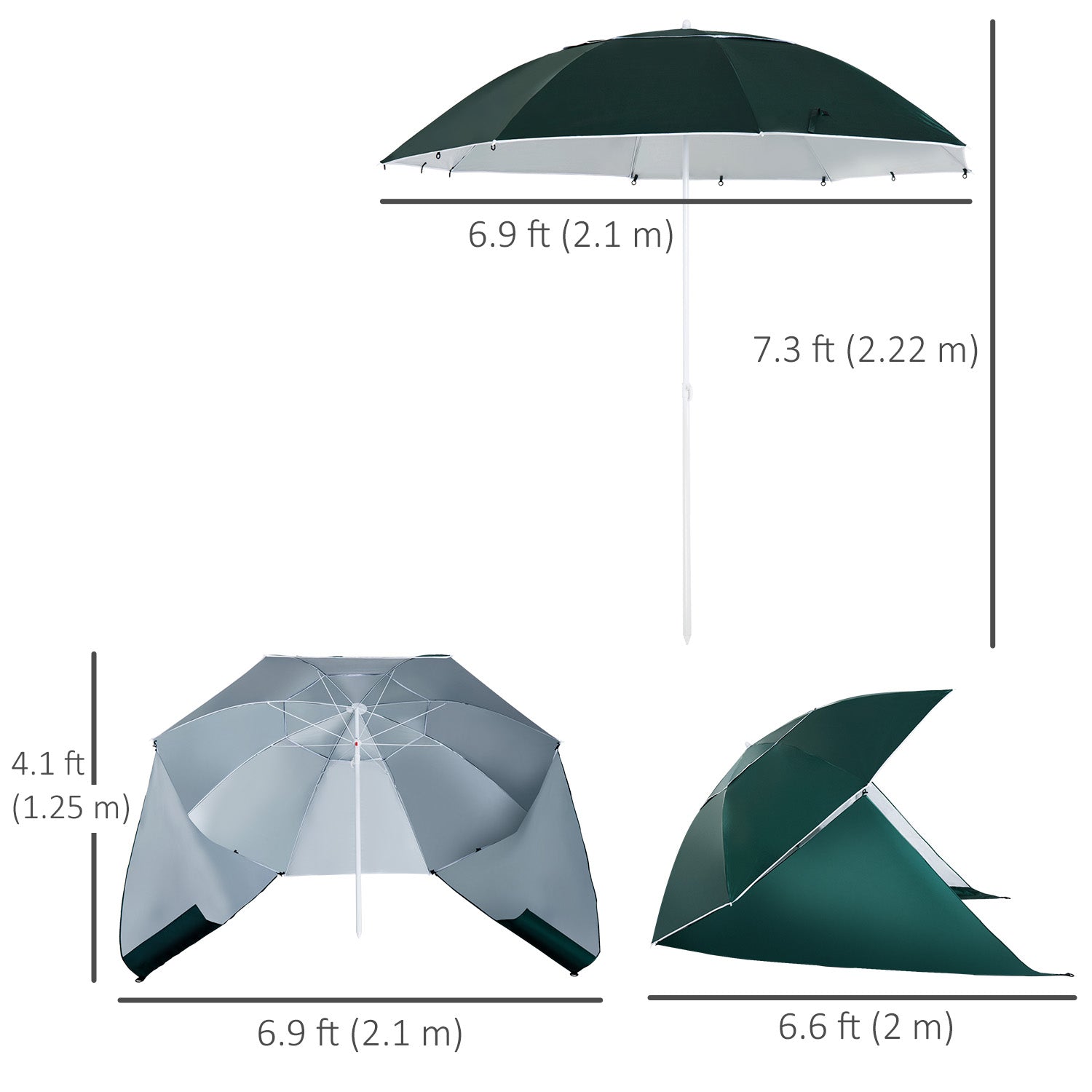 7.5FT 2-in-1 Umbrella Shelter with Carry Bag, Beach Sport Umbrella with Silver Coated UPF50+ UV Protection Dark Green