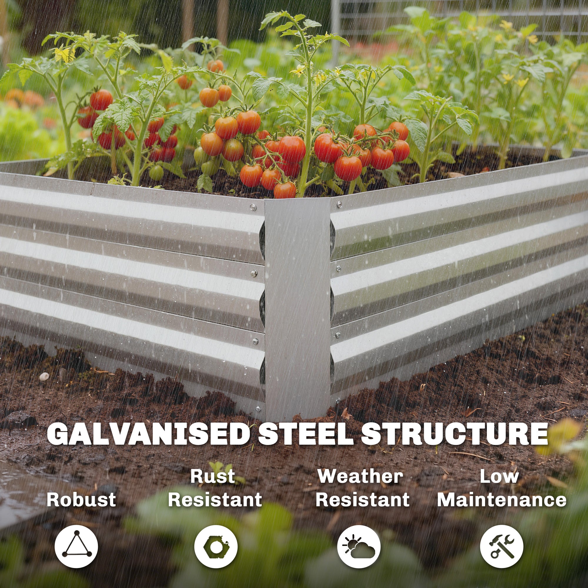 Galvanized Raised Garden Bed with Trellis for Climbing Plants, Outdoor Planter Box with Open Bottom, Silver