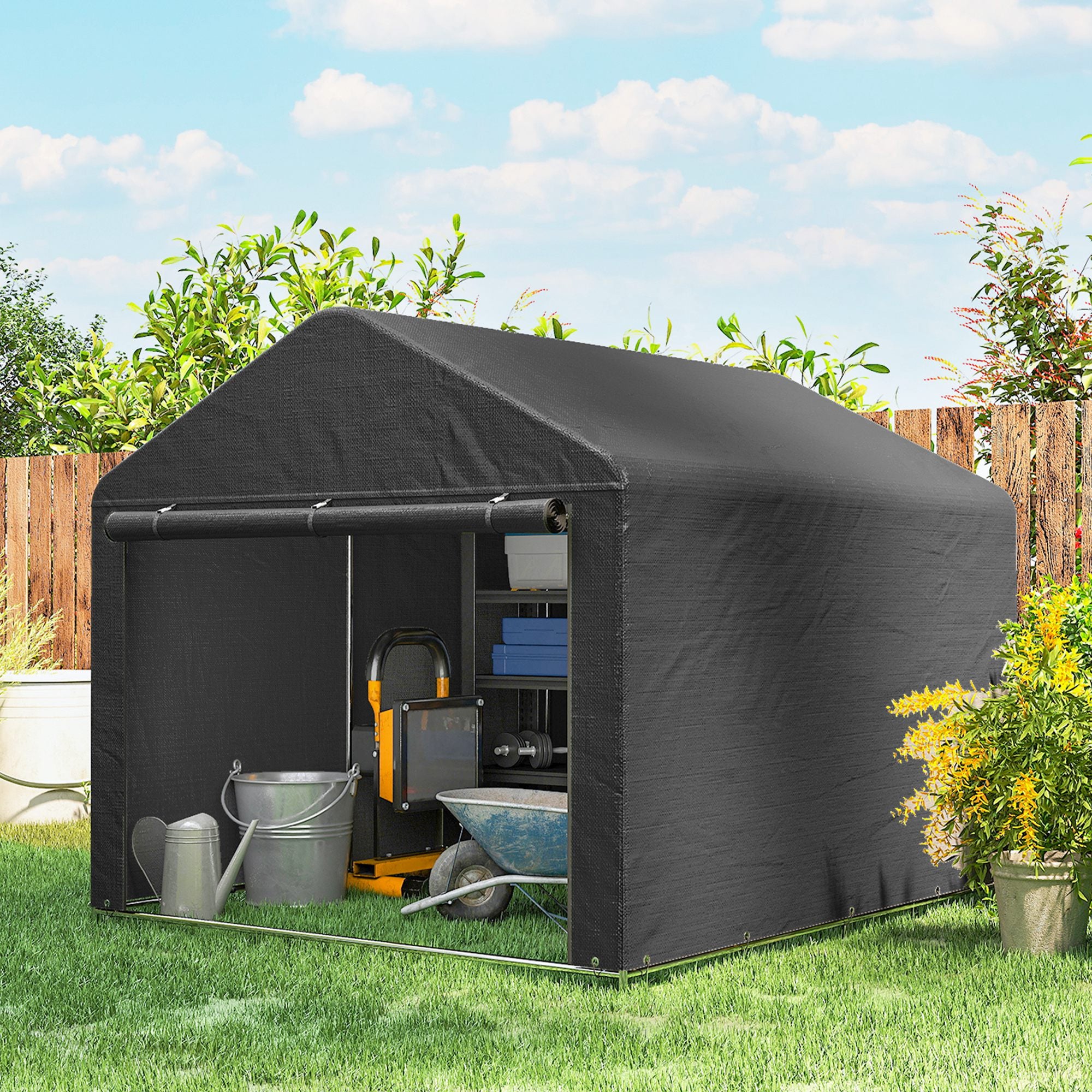 6.6' x 7.8' Portable Shed, Waterproof Bike Tent with Roll-up Zipper Door and Galvanised Steel Frame, Dark Grey