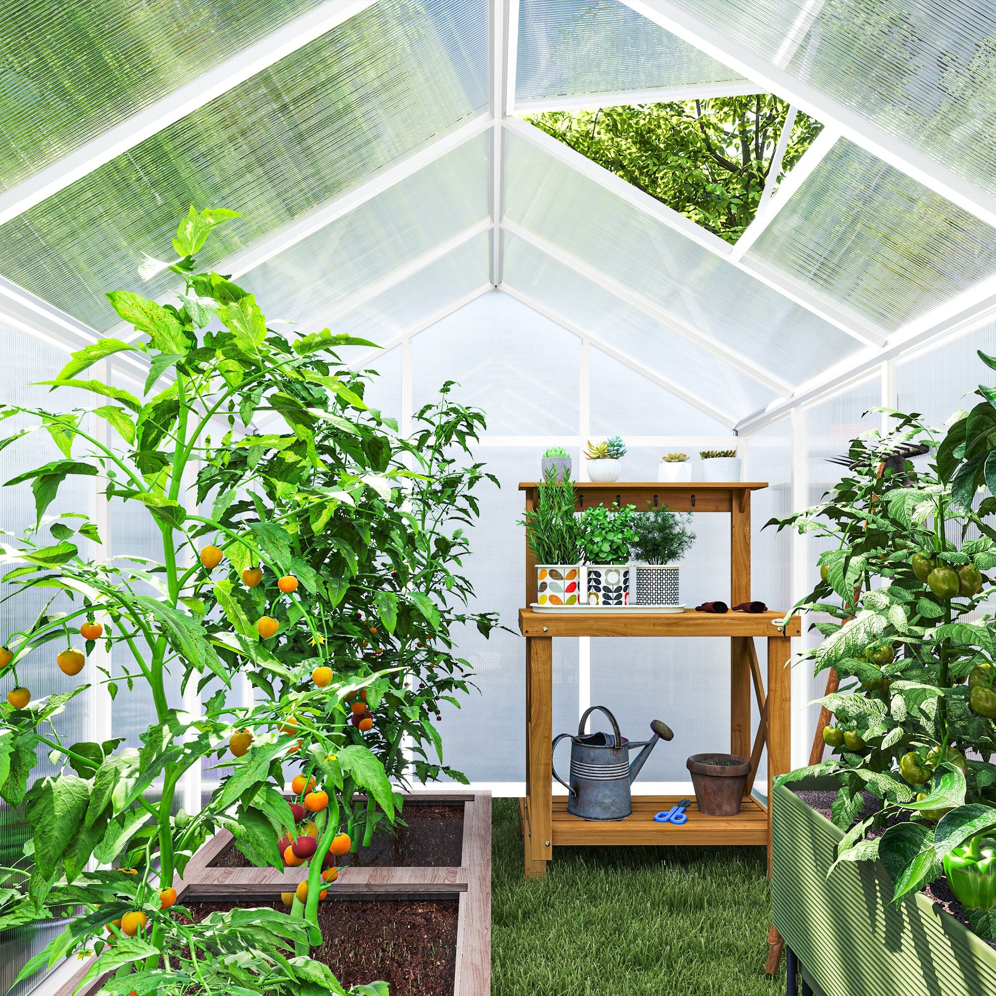 6' x 10' x 6.4' Walk-in Garden Greenhouse Polycarbonate Panels Plants Flower Growth Shed Cold Frame Outdoor Portable Warm House Aluminum Frame, Silver