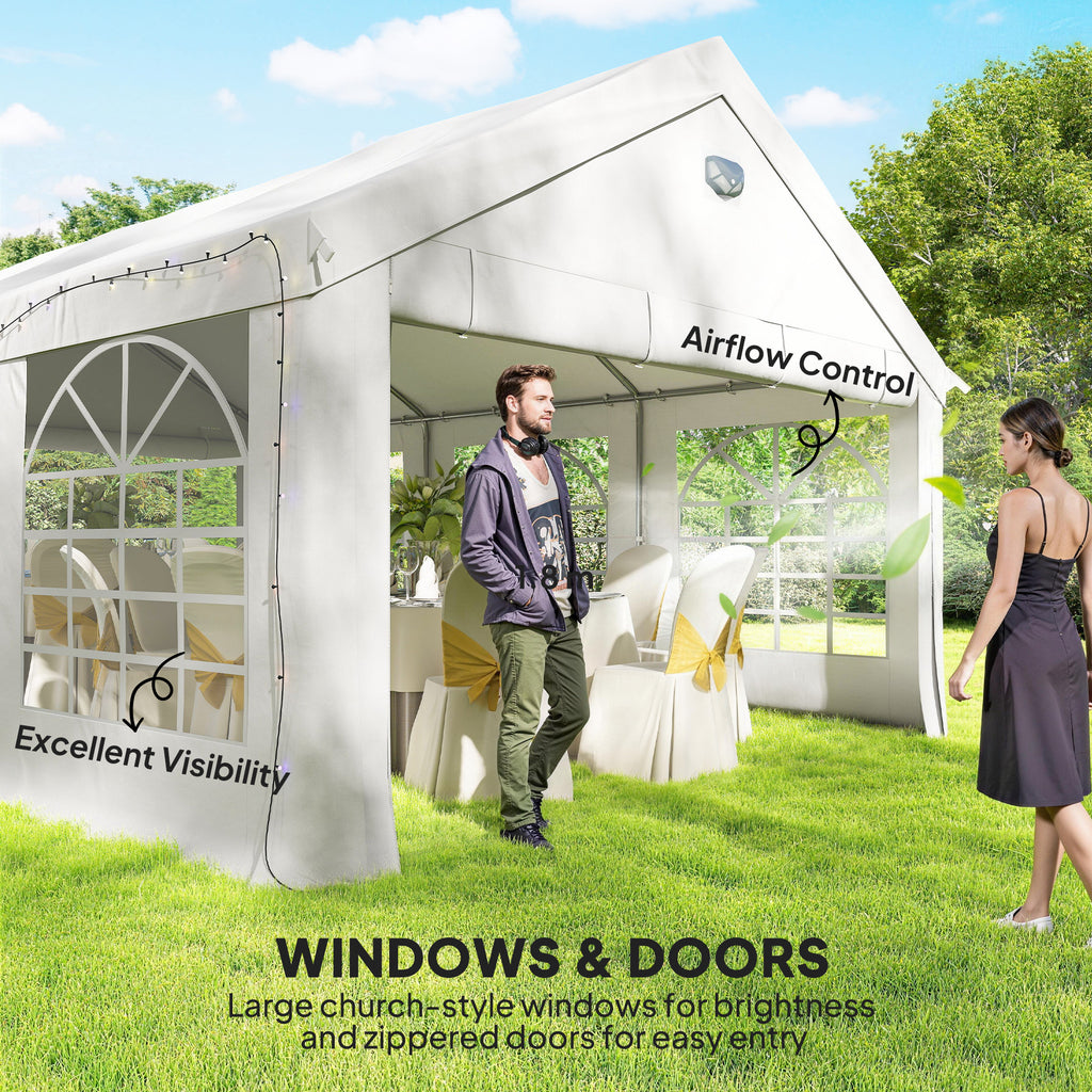 20' x 13' Party Tent, Heavy Duty Gazebo Canopy with Windows, Outdoor Party Wedding Tent with 4 Removable Sidewalls White