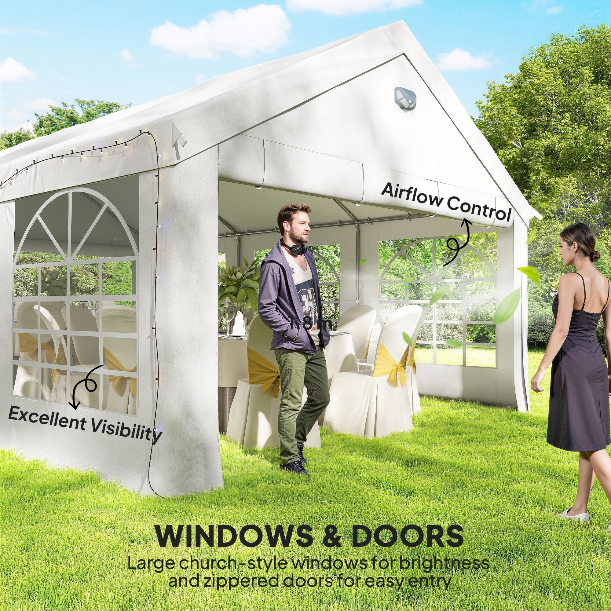 20' x 13' Party Tent, Heavy Duty Gazebo Canopy with Windows, Outdoor Party Wedding Tent with 4 Removable Sidewalls White