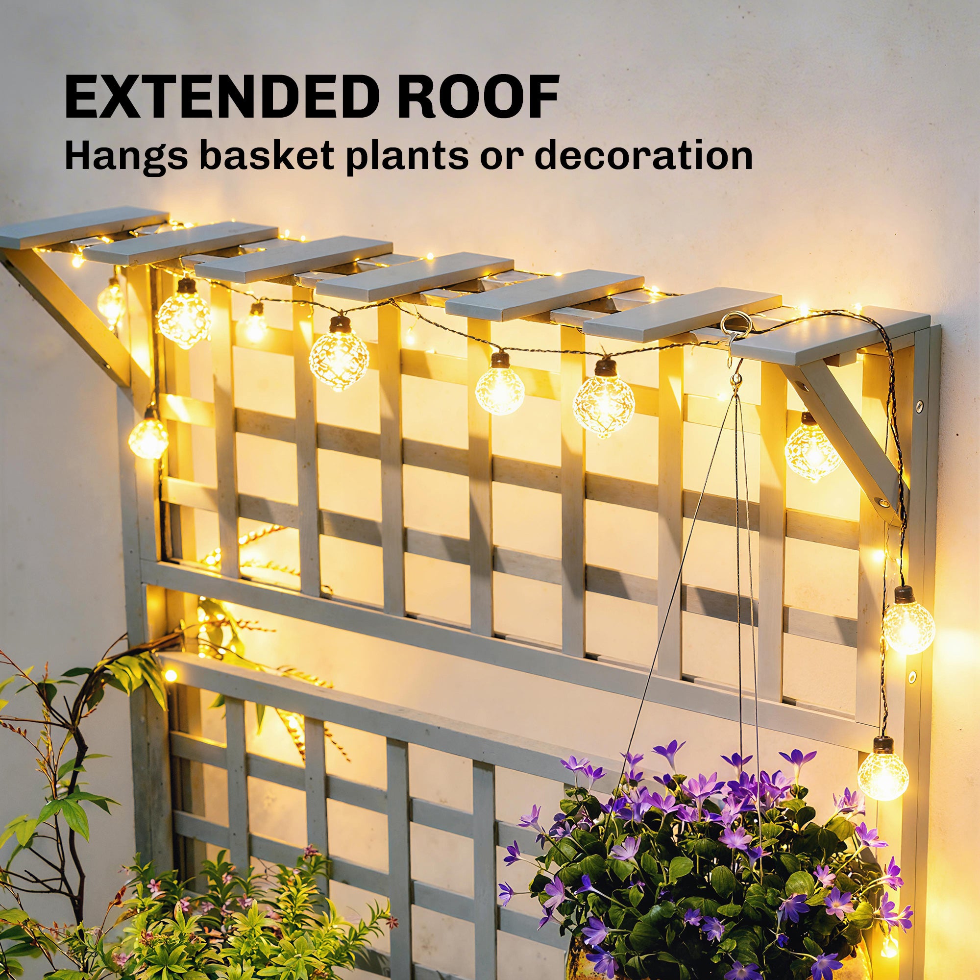 Wooden Raised Garden Bed with Trellis and Roof, Elevated Planter Box with 2 Shelves, Drainage Hole and Liner, Grey