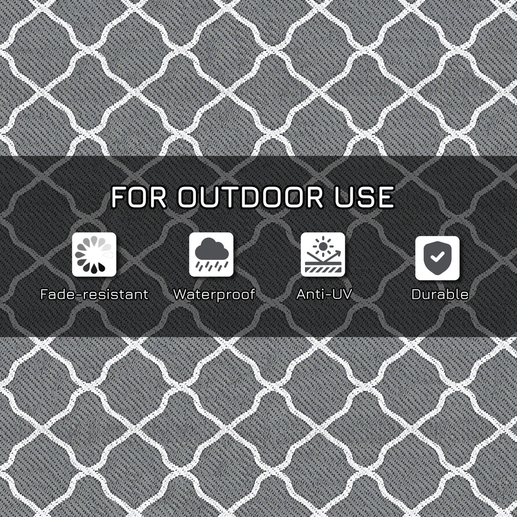 Waterproof  Outdoor Rug, 6' x 9' RV Rug Reversible Mat for Backyard, Deck, Picnic, Beach, Camping, Grey & White Net