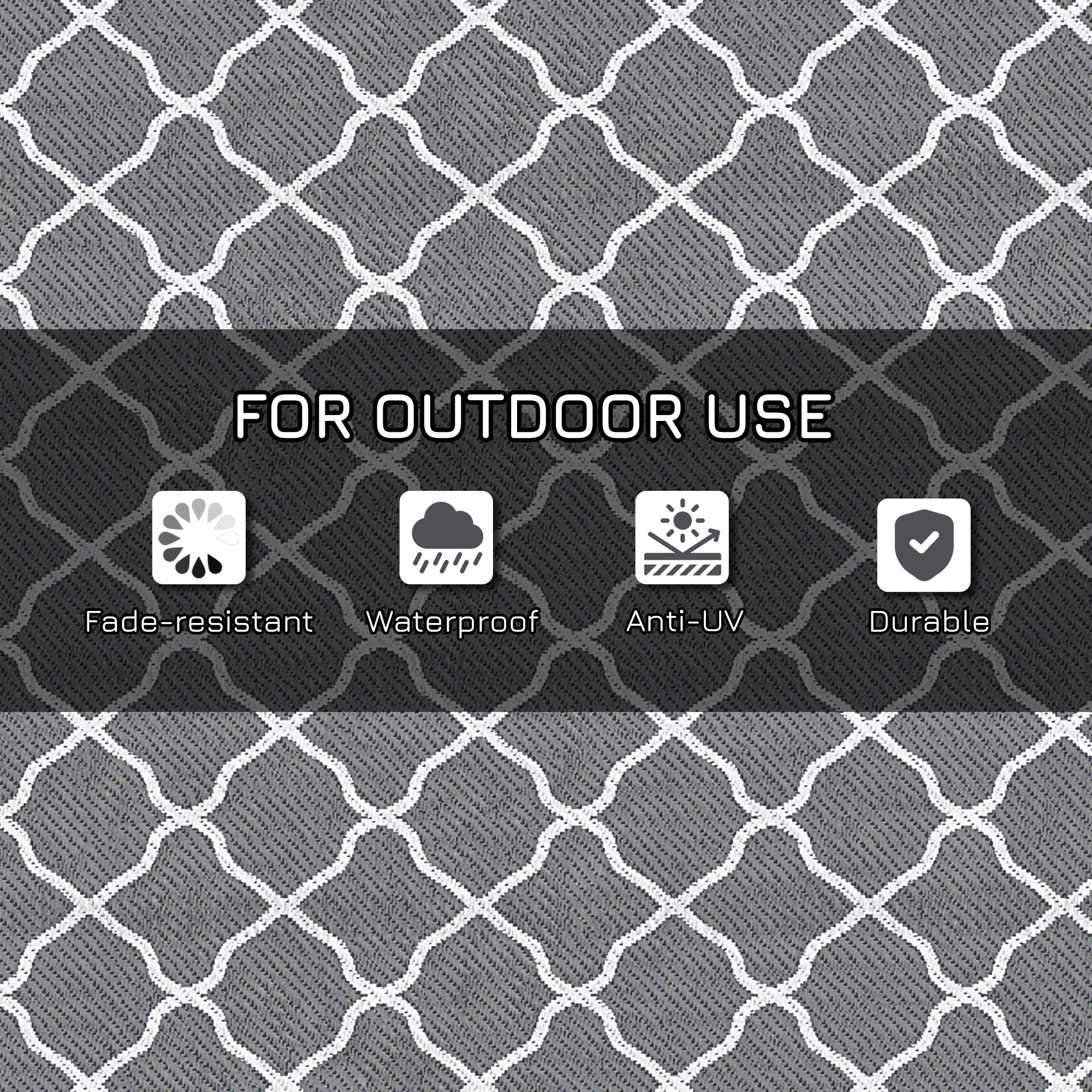 Waterproof  Outdoor Rug, 6' x 9' RV Rug Reversible Mat for Backyard, Deck, Picnic, Beach, Camping, Grey & White Net