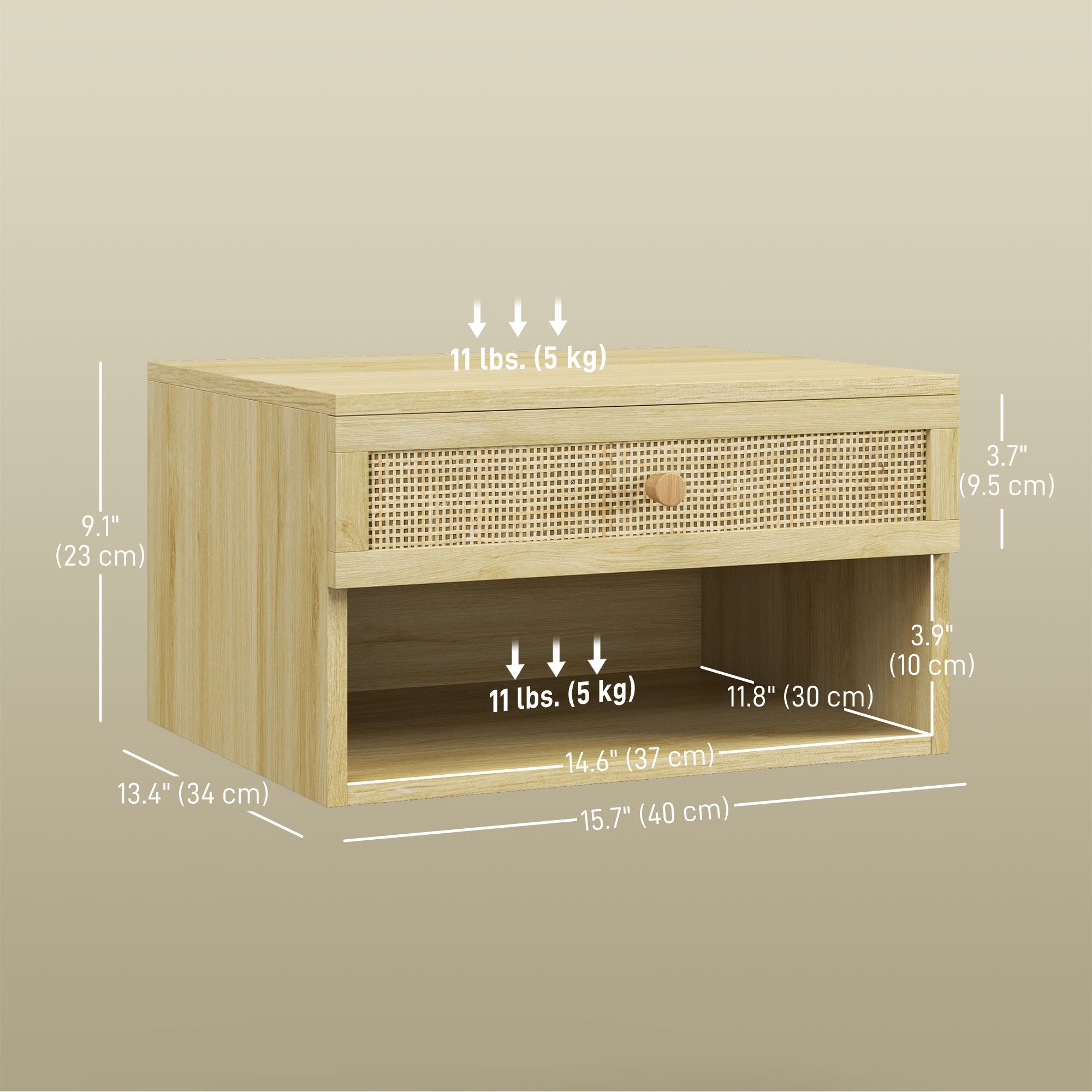 Floating Nightstand Set of 2, Nordic Wall Mounted Bedside Table with Drawer and Open Shelf for Bedroom, Natural Wood