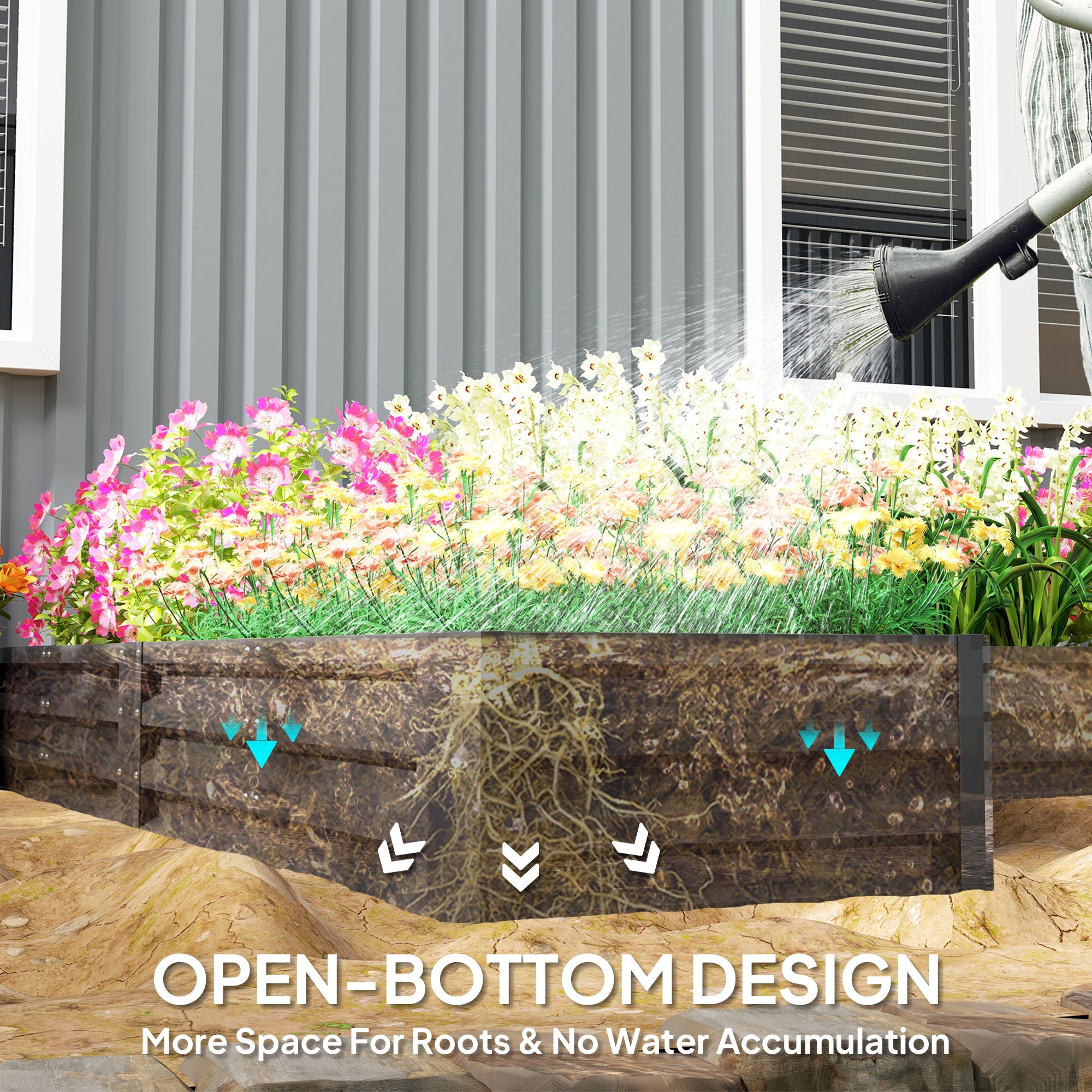 Steel Raised Garden Bed, Set of 5 Large Box Planters for Outdoor Plants Vegetables Flowers Herbs, 8x8x1ft, Dark Grey