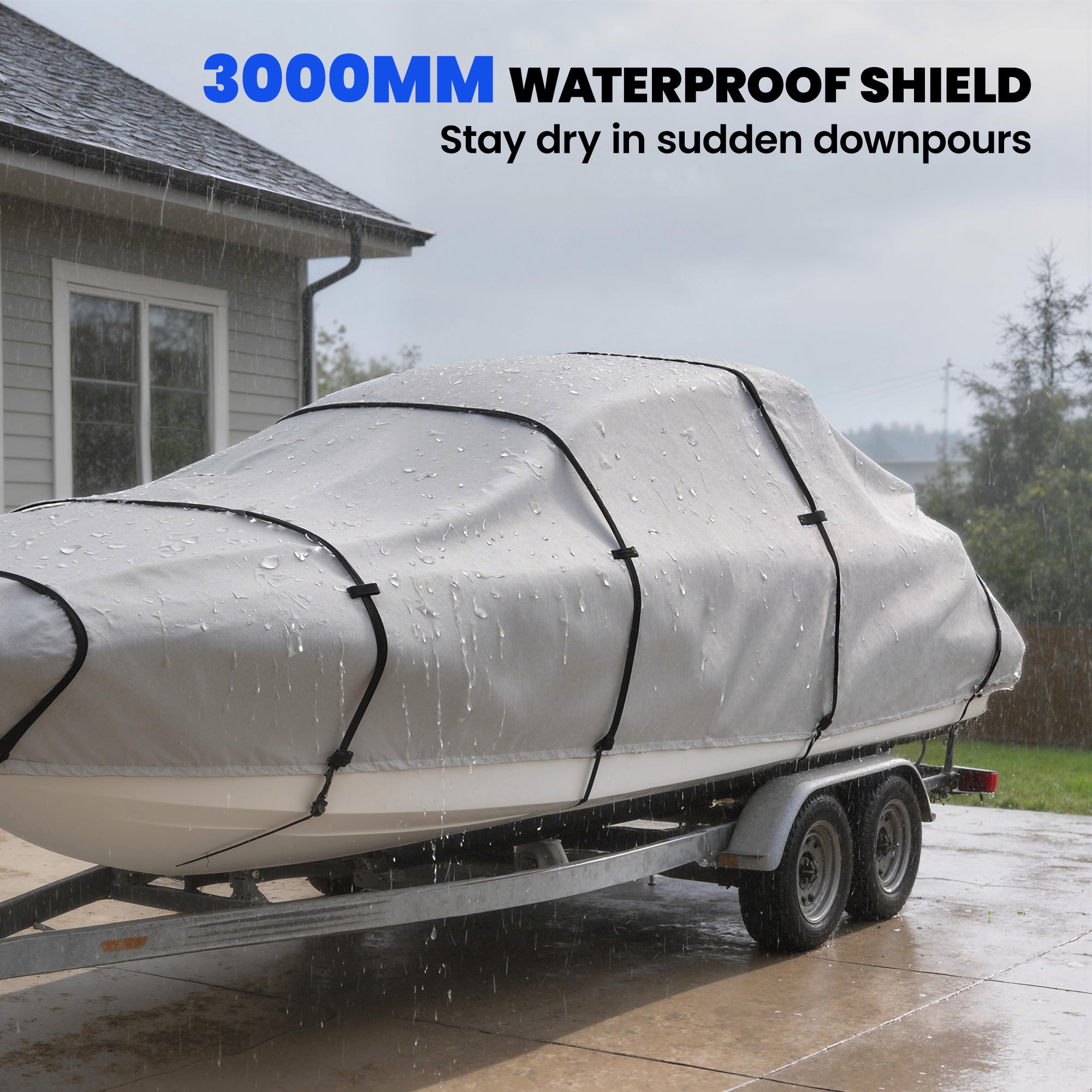 20-21 Ft Trailer Boat Cover, 3000mm Waterproof Universal Boat Cover with Quick-Fasten Buckles, Light Grey