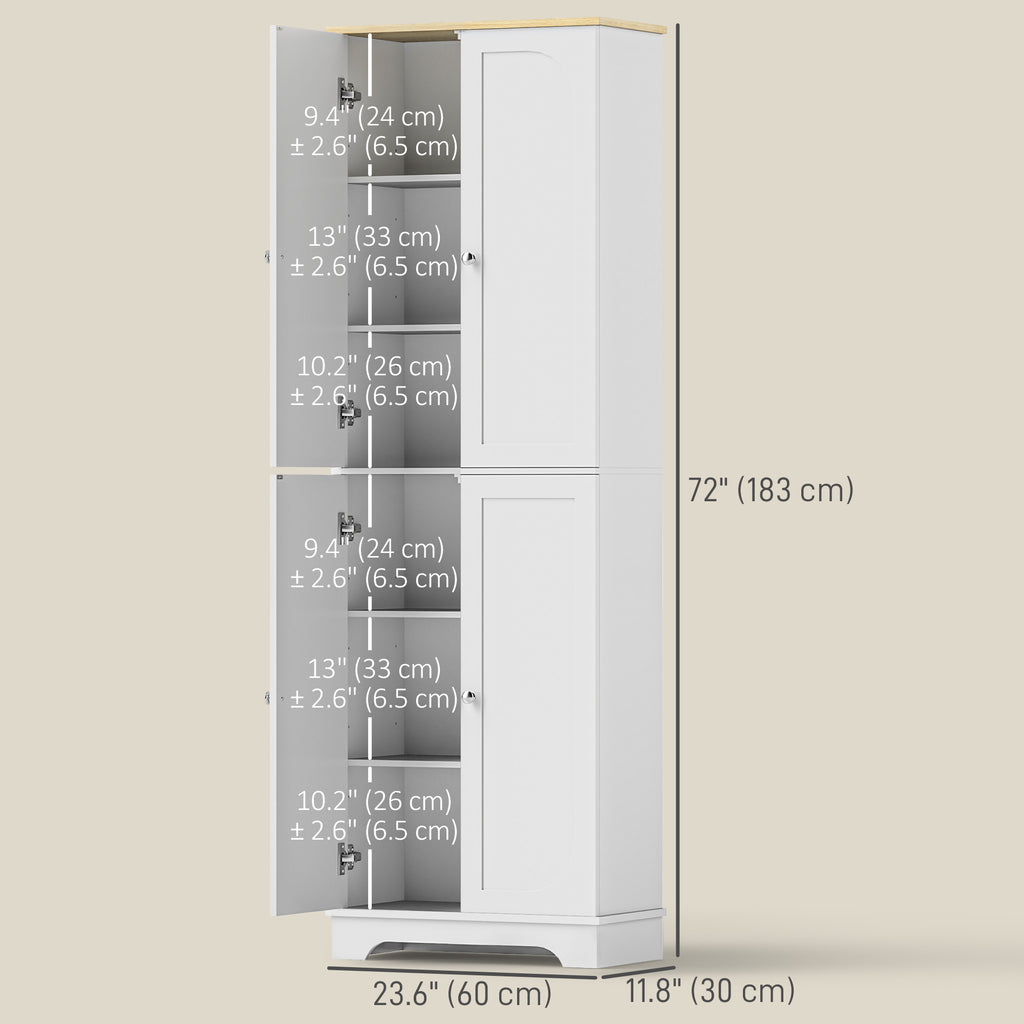 72" Tall Pantry Cabinet, Kitchen Pantry Cabinet with Adjustable Shelves, Storage Cabinet with 4 Doors, White