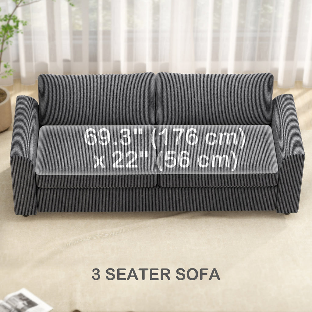 3 Seater Sofa, 83.5" Modern Upholstered Couch with Pocket Spring and 2 Scatter Cushions for Living Room, Dark Grey