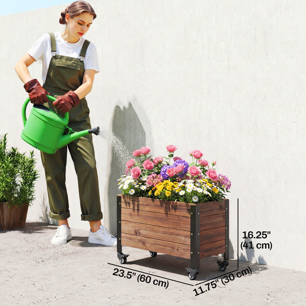 Raised Garden Bed with Wheels & Drainage Holes, Outdoor Planter Box with Liner for Patio Balcony