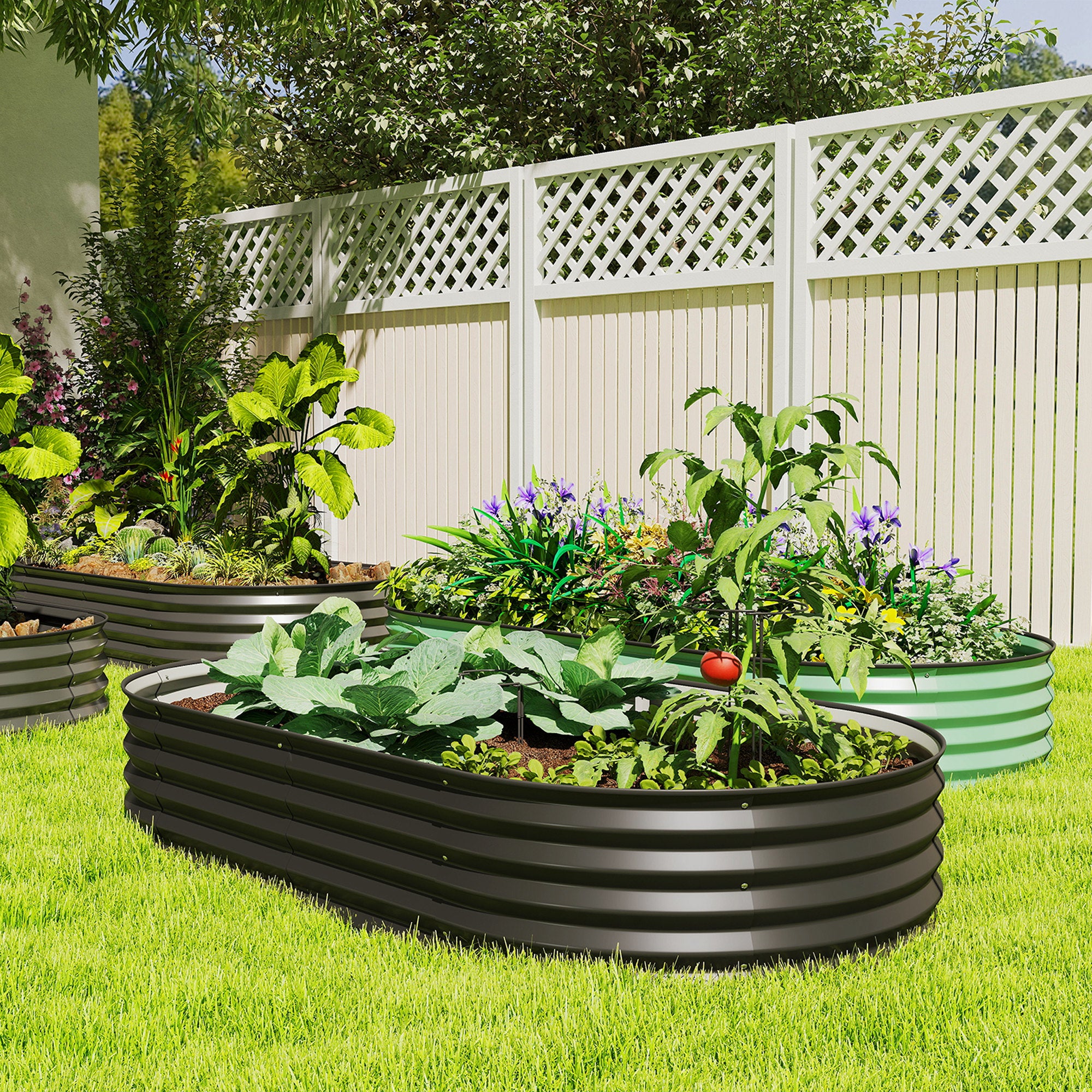 6 x 3 x 1ft Galvanized Raised Garden Bed Kit, Metal Planter Box with Safety Edging,  Black