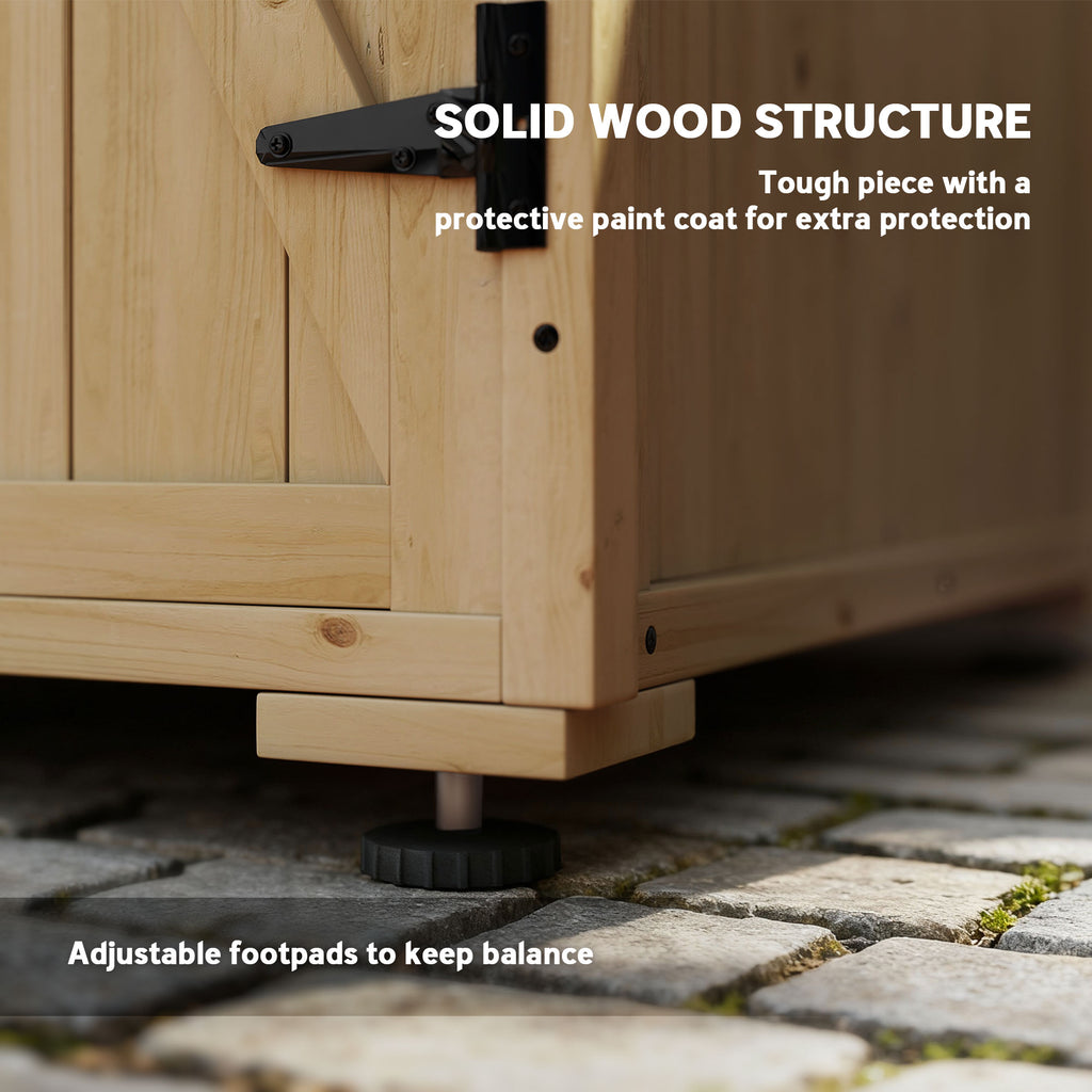 Wooden Outdoor Storage Cabinet, Garden Shed Potting Shed with Shelf and Double Doors, Natural