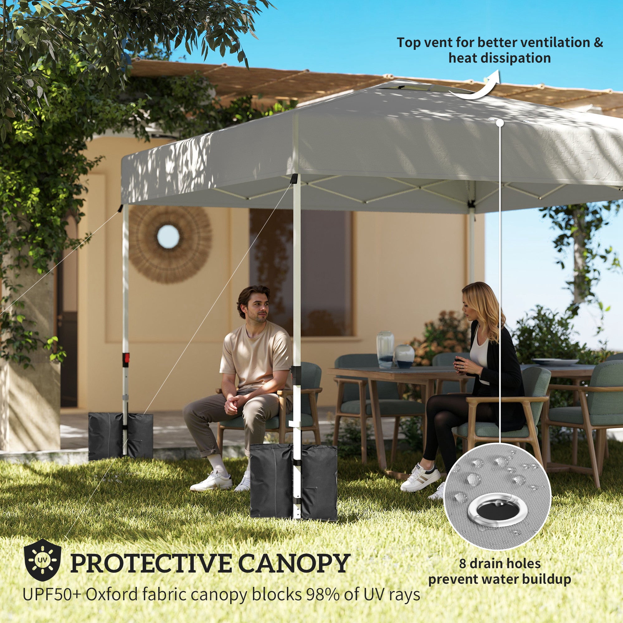 9.6 x 9.6 ft Pop Up Canopy Tent with 3 Sidewalls, UPF 50+ 1-Button Push Easy Setup Outdoor Instant Canopy, Light Grey