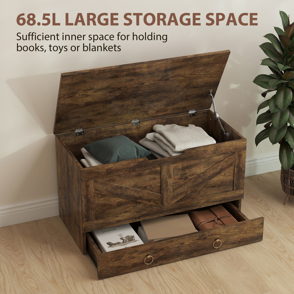 31.5 Inches Storage Chest, Storage Trunk with 2 Safety Hinges for Living Room, Rustic Brown