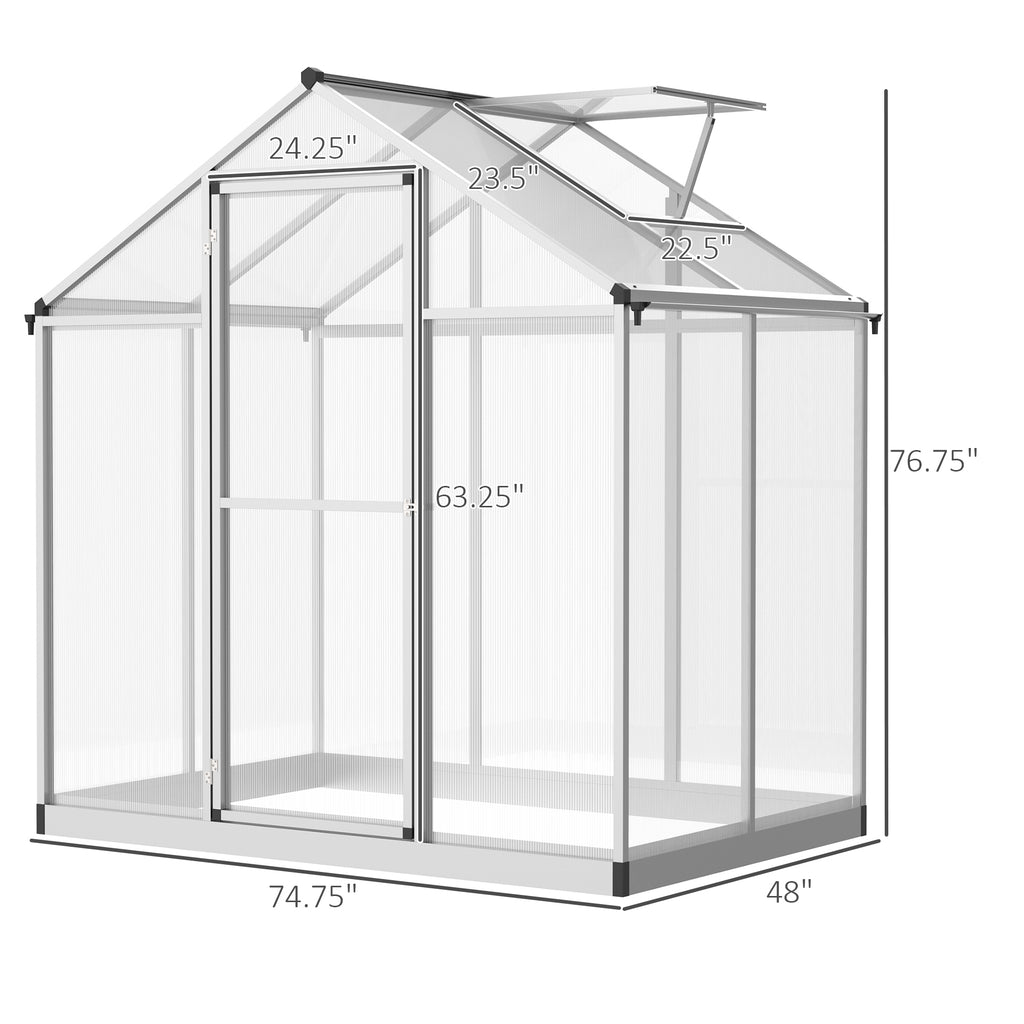4' x 6.2' x 6.4' Walk-in Garden Greenhouse, Polycarbonate Panels Plants Flower Growth Shed, Cold Aluminum Frame Outdoor Portable Warm House