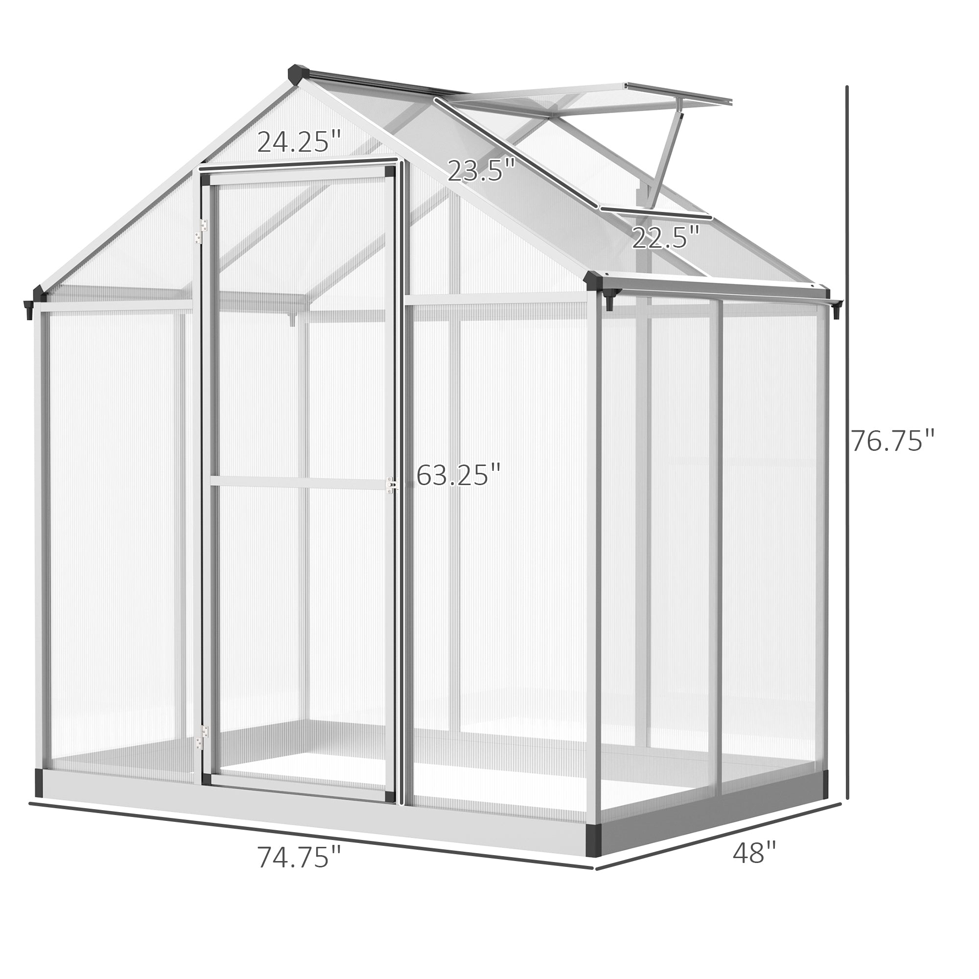 4' x 6.2' x 6.4' Walk-in Garden Greenhouse, Polycarbonate Panels Plants Flower Growth Shed, Cold Aluminum Frame Outdoor Portable Warm House