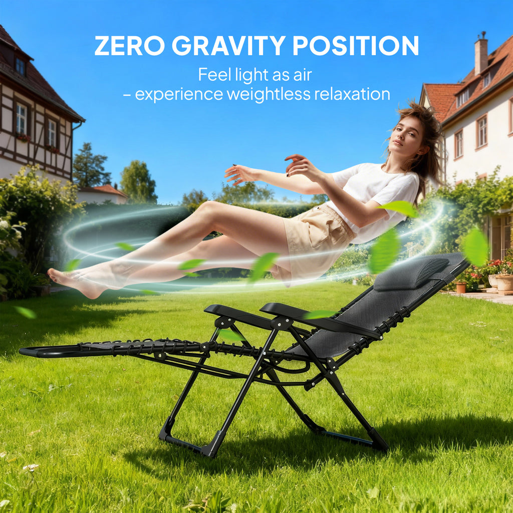 Folding Zero Gravity Chair, 5-Position Adjustable Outdoor Lounge Chair Recliner with Headrest, Black