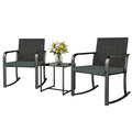 3 Pieces Rocking Bistro Set Outdoor Patio Furniture Set with Cushions, Glass Coffee Table for Balcony, Grey