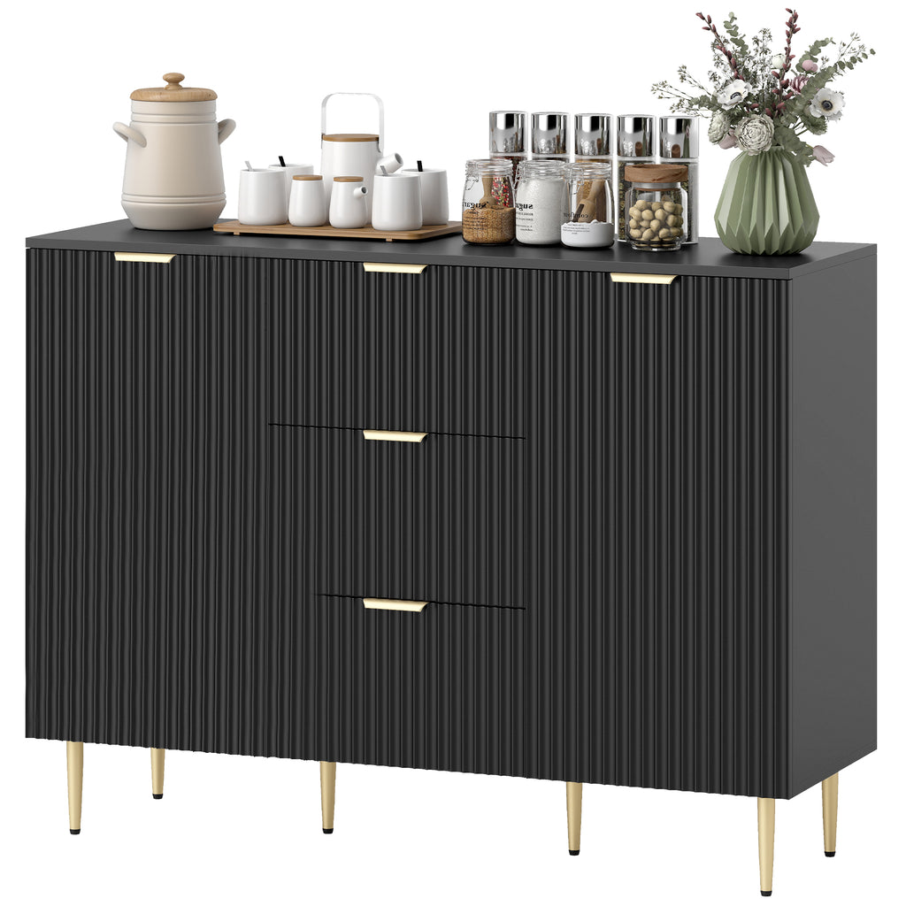 Modern Kitchen Storage Cabinet, Sideboard Buffet Cabinet w/ 3 Drawers and Adjustable Shelves for Kitchen Hallway, Black