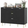 Modern Kitchen Storage Cabinet, Sideboard Buffet Cabinet w/ 3 Drawers and Adjustable Shelves for Kitchen Hallway, Black