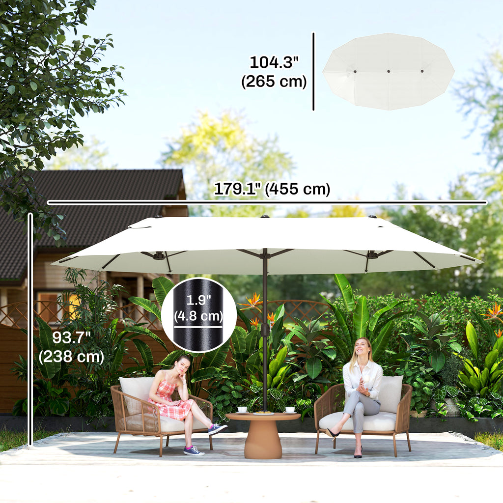 15' Outdoor Patio Umbrella with Twin Canopy Sunshade Steel Table Umbrella with Lift Crank Beige
