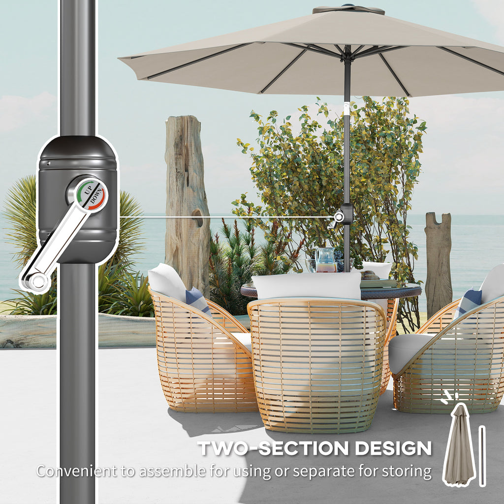 10' x 8' Round Market Umbrella, Patio Umbrella with Crank Handle and Tilt, Outdoor Parasol for Garden, Bench, Lawn, Light Grey