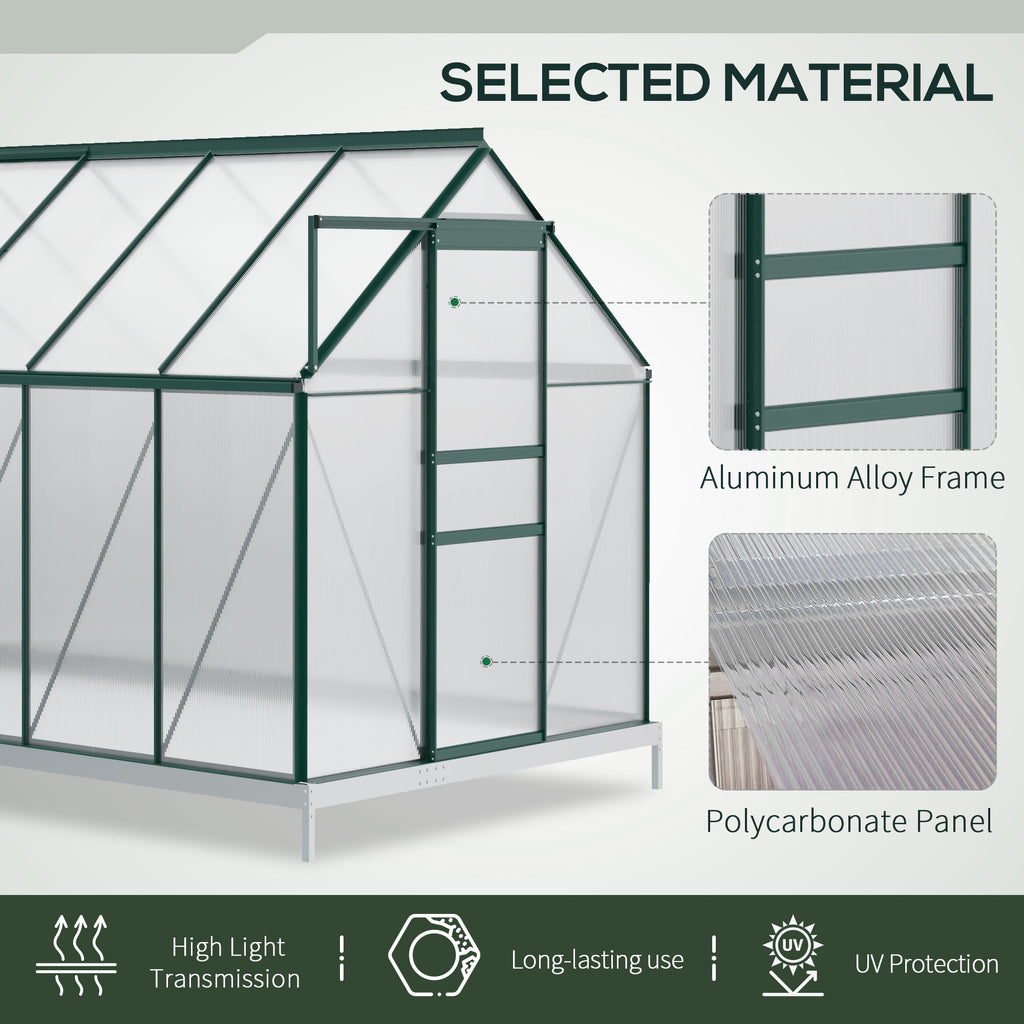 6' x 12' x 6.5' Polycarbonate Greenhouse, Walk-in Green House with Adjustable Roof Vent Galvanized Base Sliding Door Rain Gutter for Outdoor Garden Backyard, Green