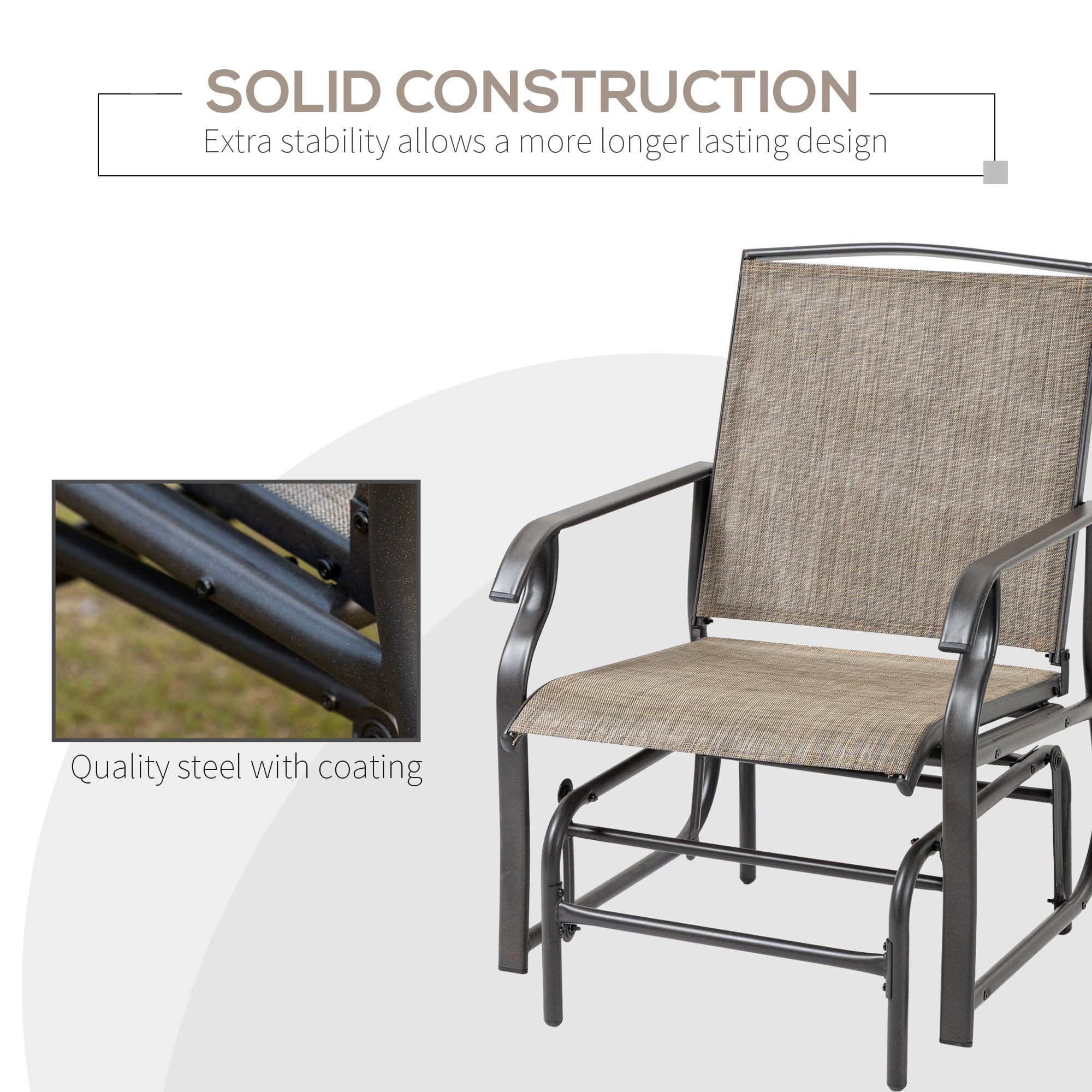 2 Pieces Outdoor Glider Chairs, 2 Person Glider Rocking Chair Set with Breathable Mesh Fabric, Steel Frame, Dark Brown