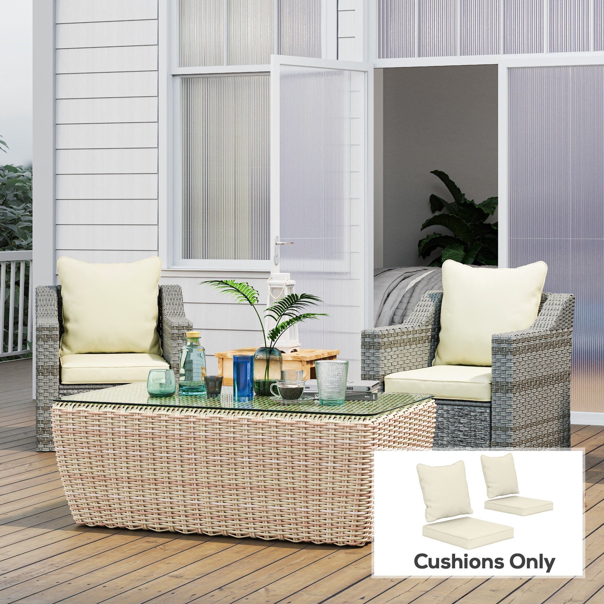 Seat Cushion Back Pillows Replacement Set of 2, Patio Chair Cushions Set for Indoor Outdoor, Cream White