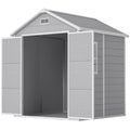 6x5 Plastic Garden Storage Shed with Floor Window Lockable Doors and Vents Outdoor Wood Effect Grey